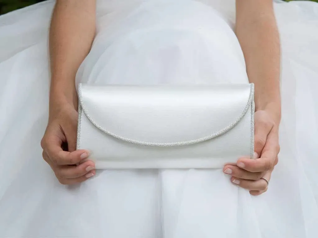 Rainbow Club Ivory Satin and Silver Bridal Clutch Bag Viki