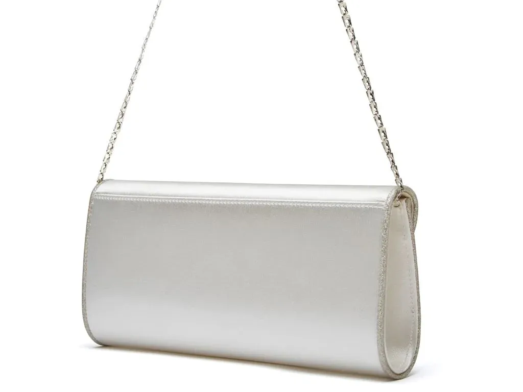 Rainbow Club Ivory Satin and Silver Bridal Clutch Bag Viki