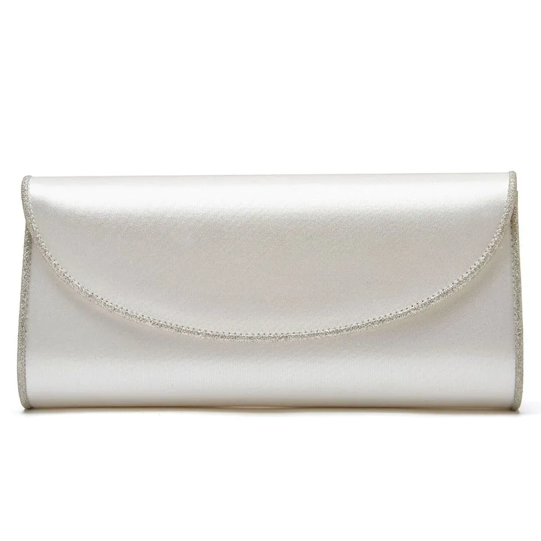 Rainbow Club Ivory Satin and Silver Bridal Clutch Bag Viki
