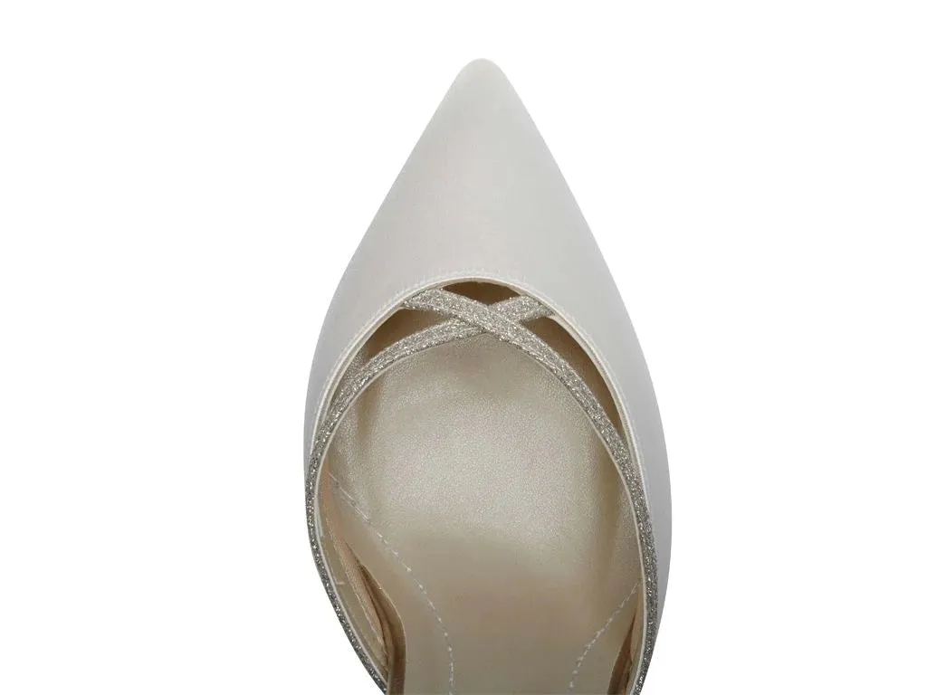 Rainbow Club Wedding Shoes, Ivory Satin with Glitter Trim, Georgia