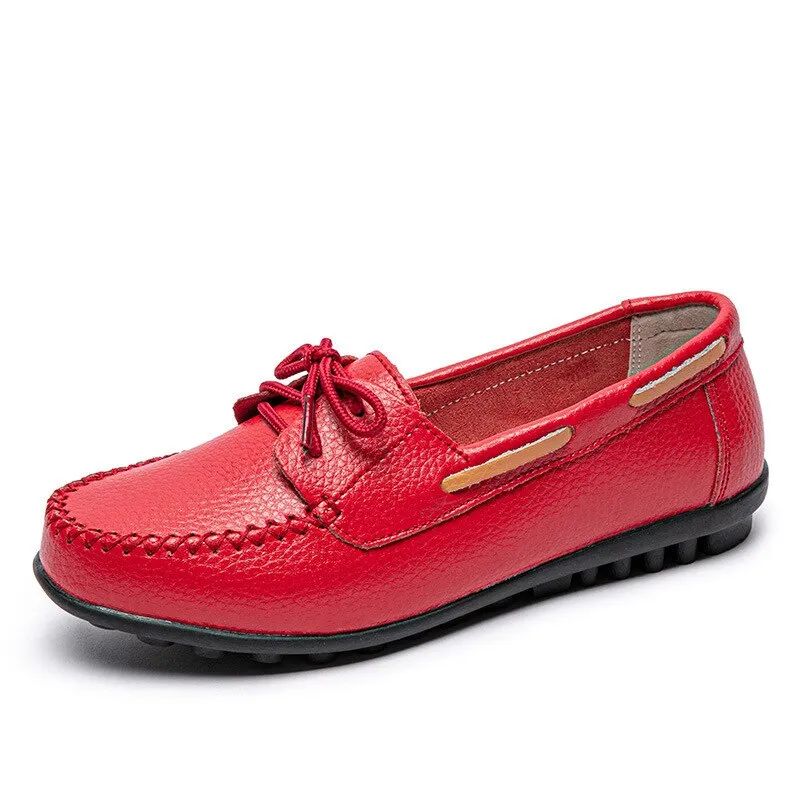 Retro Classic Ladies Loafers Lace Up Leather Comfy Nurse Flat Shoes Casualcomfort Sewing TPR Sole Shoes