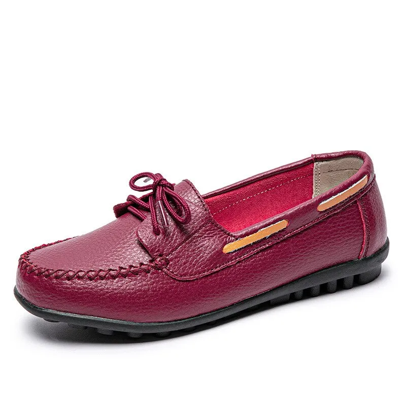 Retro Classic Ladies Loafers Lace Up Leather Comfy Nurse Flat Shoes Casualcomfort Sewing TPR Sole Shoes