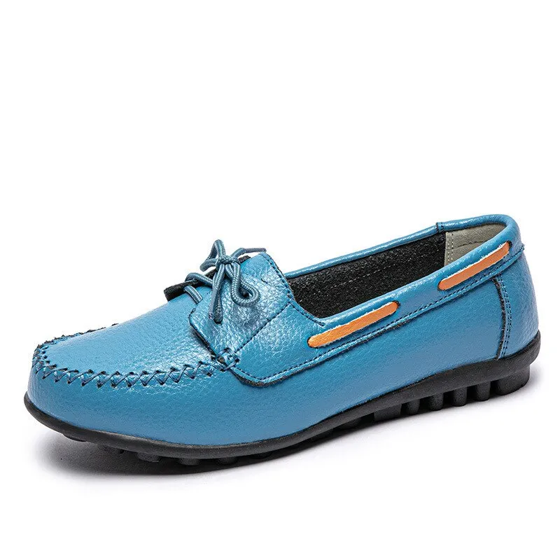 Retro Classic Ladies Loafers Lace Up Leather Comfy Nurse Flat Shoes Casualcomfort Sewing TPR Sole Shoes