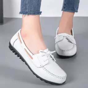 Retro Classic Ladies Loafers Lace Up Leather Comfy Nurse Flat Shoes Casualcomfort Sewing TPR Sole Shoes