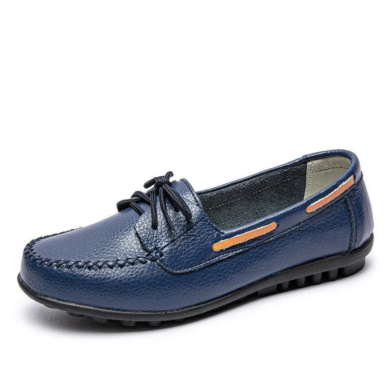 Retro Classic Ladies Loafers Lace Up Leather Comfy Nurse Flat Shoes Casualcomfort Sewing TPR Sole Shoes
