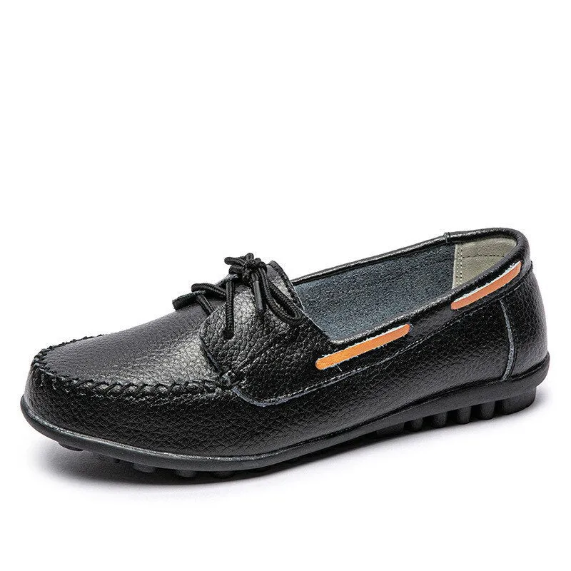 Retro Classic Ladies Loafers Lace Up Leather Comfy Nurse Flat Shoes Casualcomfort Sewing TPR Sole Shoes