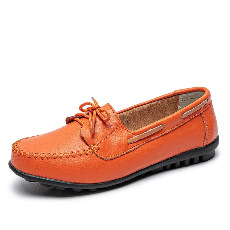 Retro Classic Ladies Loafers Lace Up Leather Comfy Nurse Flat Shoes Casualcomfort Sewing TPR Sole Shoes