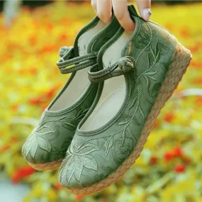 Rimocy Fashion Embroidery Flat Shoes Women  Spring Ankle Strap Non-slip Casual Shoes Woman Comfort Soft Sole Chinese Shoe
