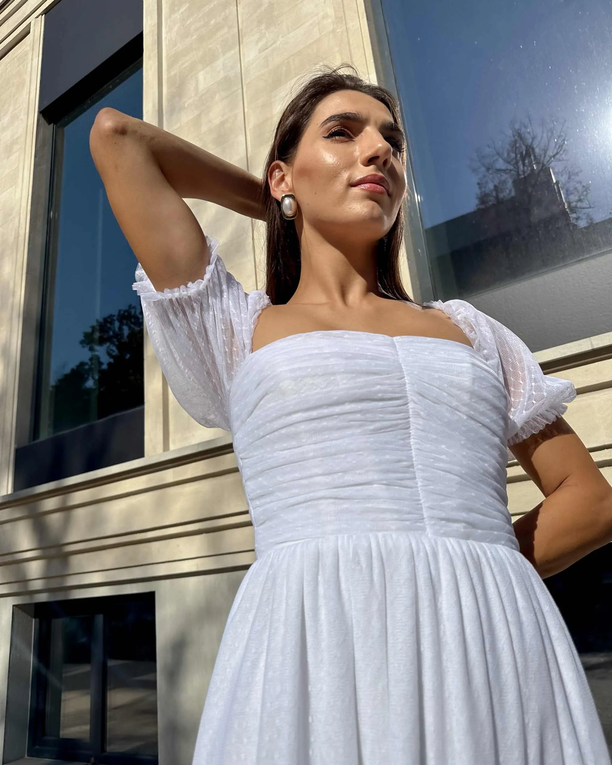 Rochie alba cununie midi cu corset