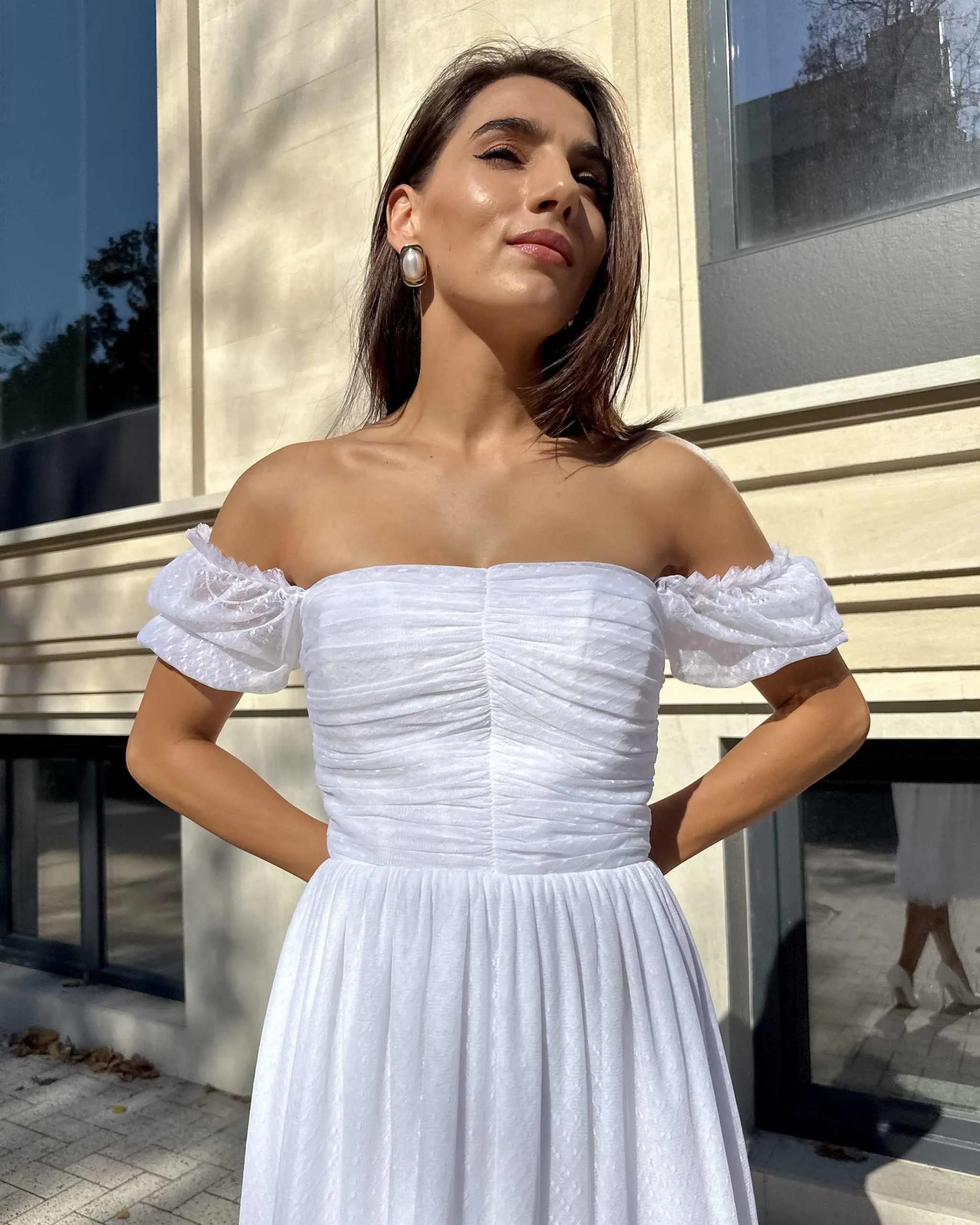 Rochie alba cununie midi cu corset