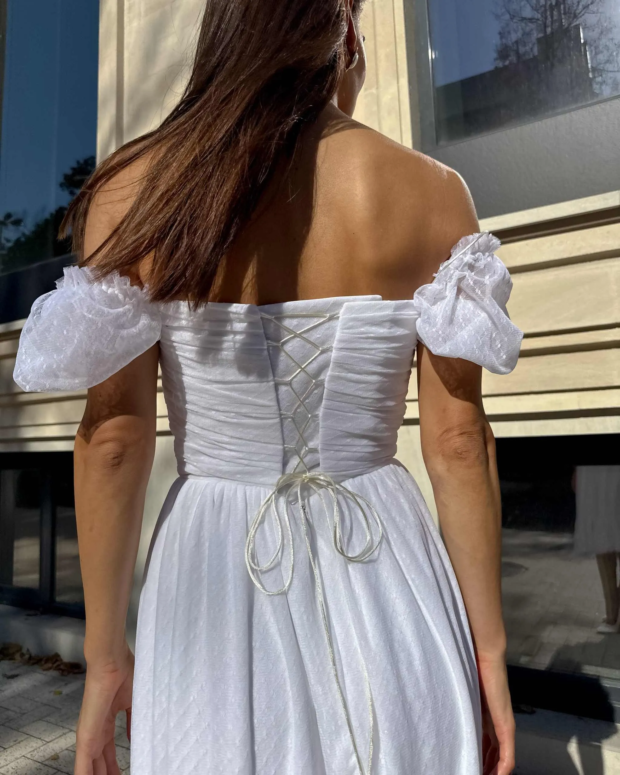 Rochie alba cununie midi cu corset