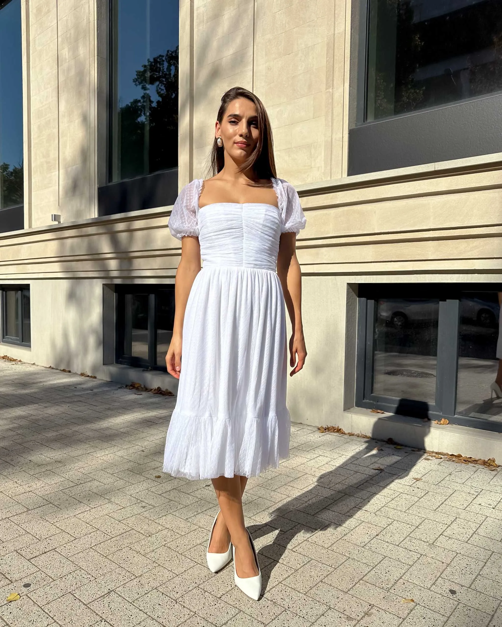 Rochie alba cununie midi cu corset