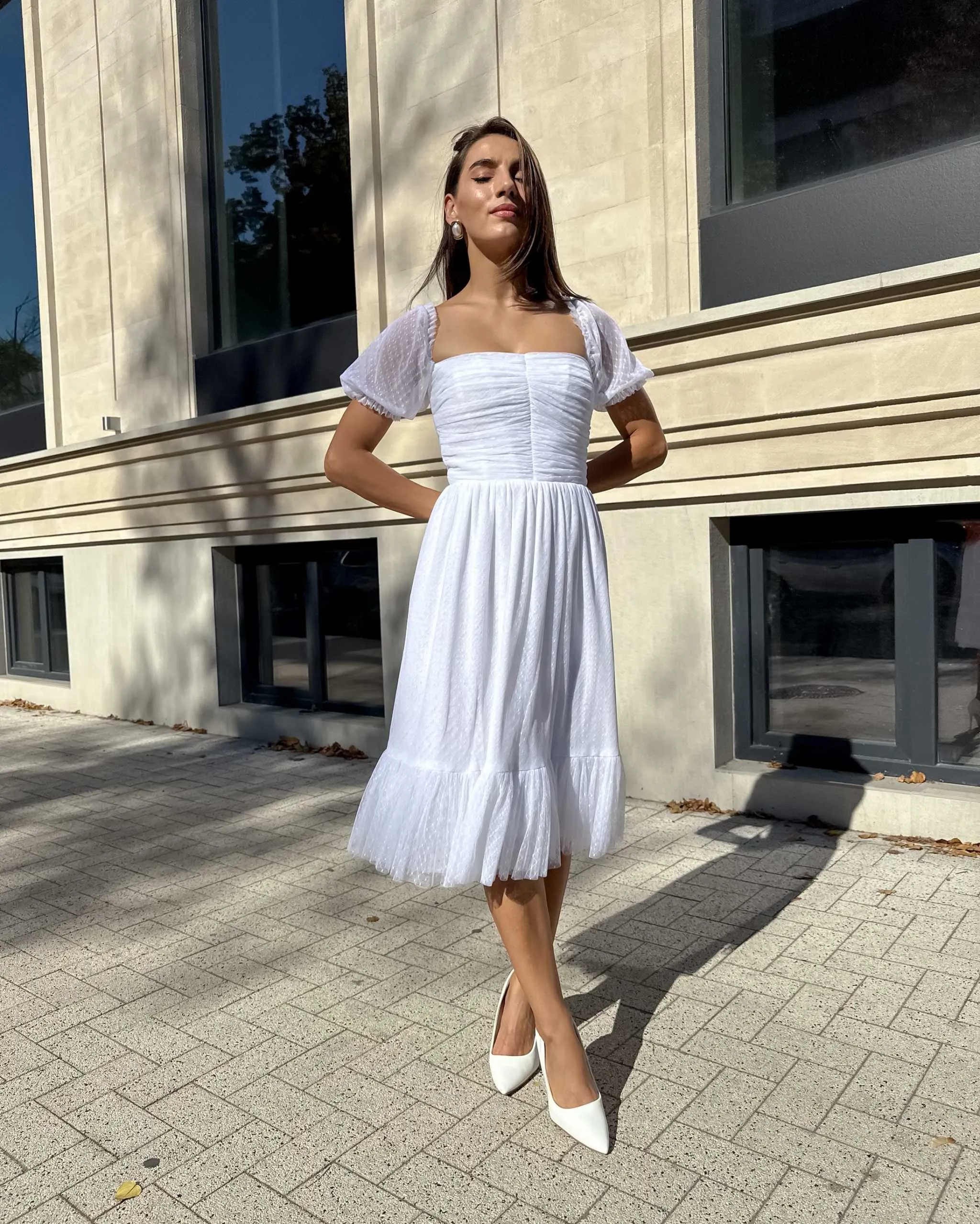 Rochie alba cununie midi cu corset