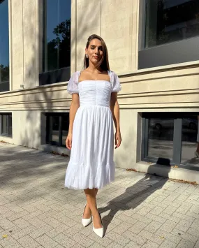 Rochie alba cununie midi cu corset
