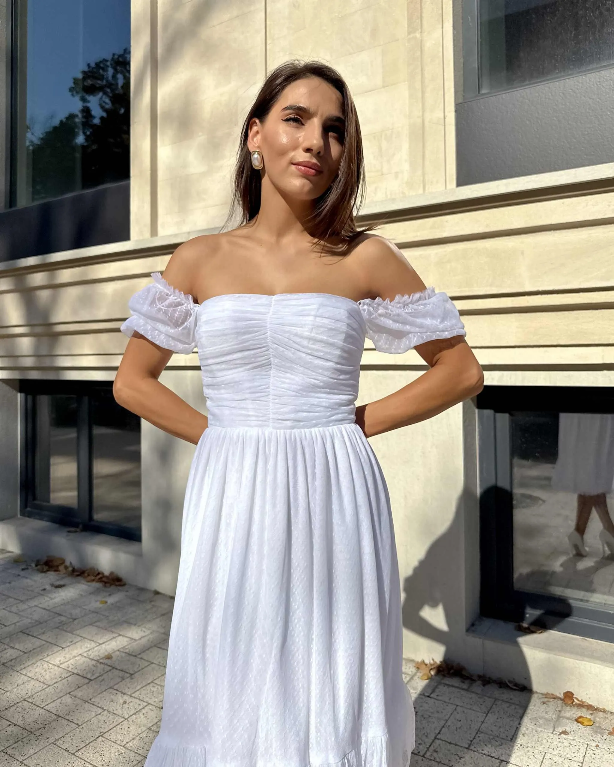Rochie alba cununie midi cu corset