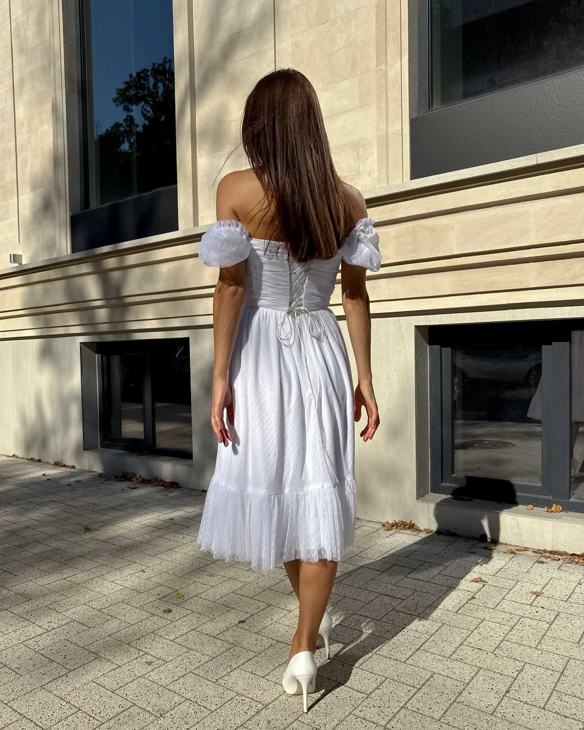 Rochie alba cununie midi cu corset