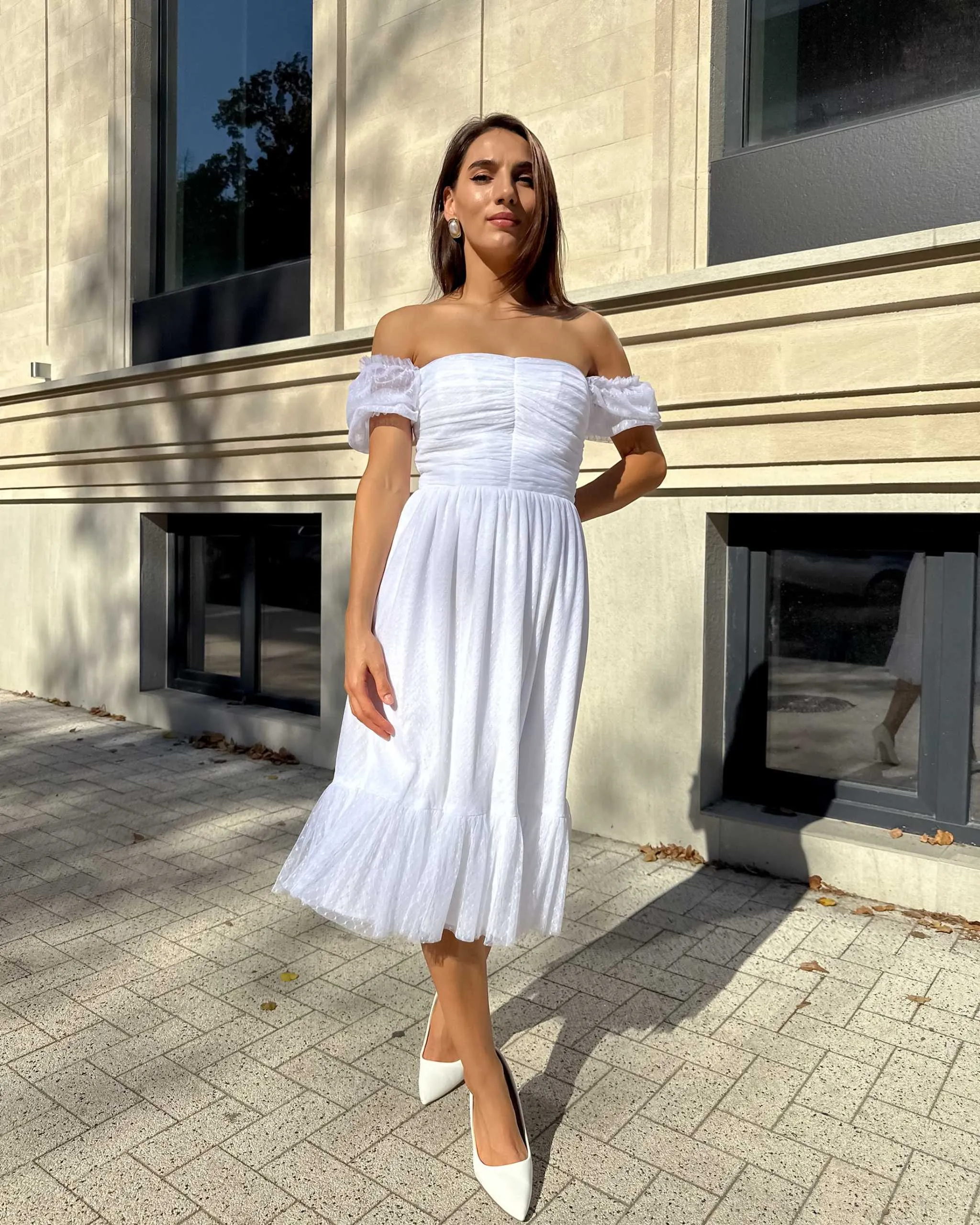 Rochie alba cununie midi cu corset
