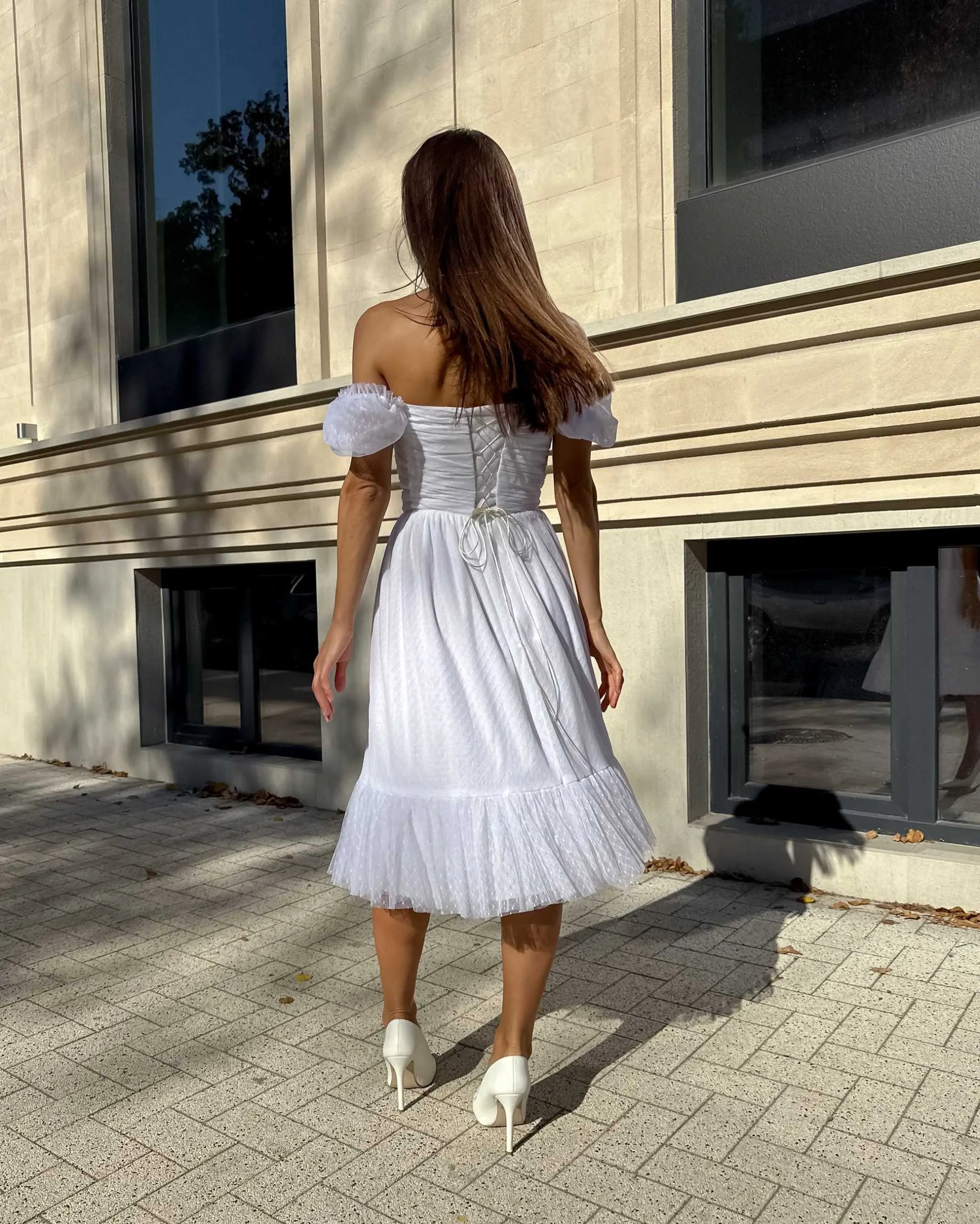Rochie alba cununie midi cu corset
