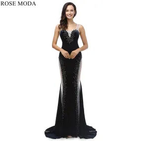 Rosemoda Sheath Beaded Velvet Long Evening Dress