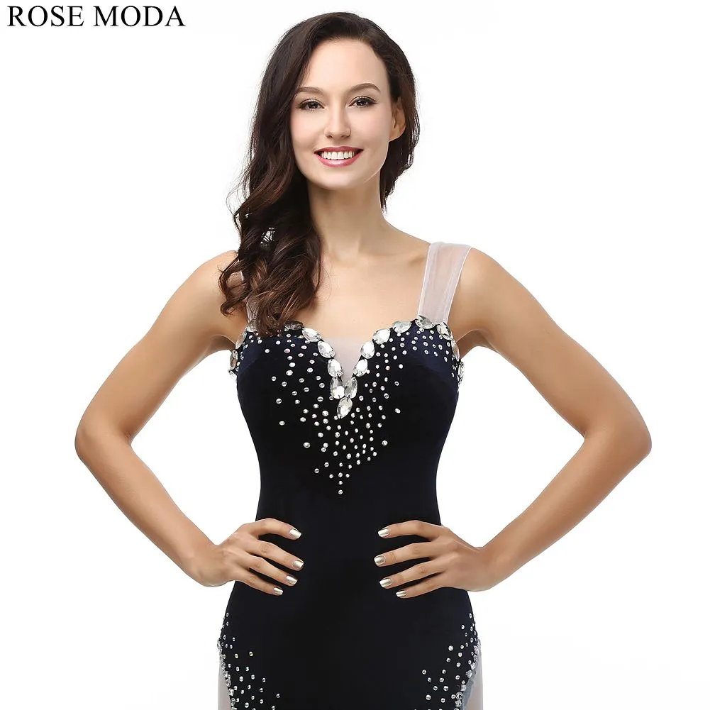 Rosemoda Sheath Beaded Velvet Long Evening Dress