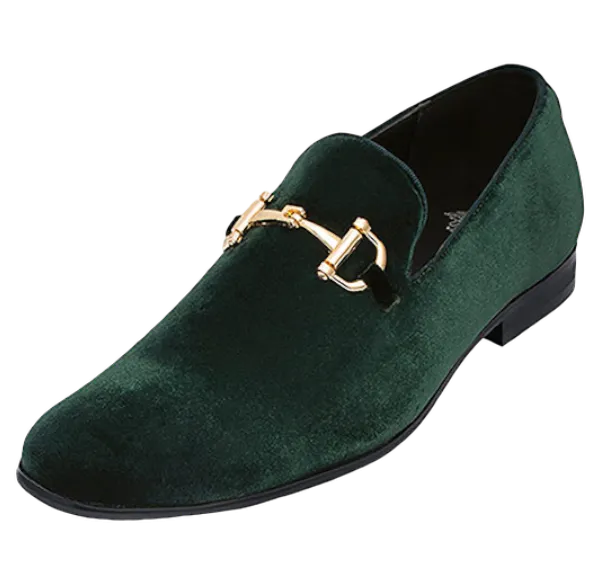 Royal shoes men's hunter green velvet slip on gold buckle fashion design