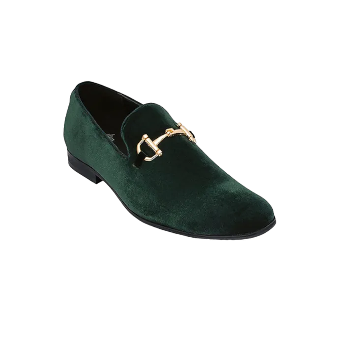 Royal shoes men's hunter green velvet slip on gold buckle fashion design