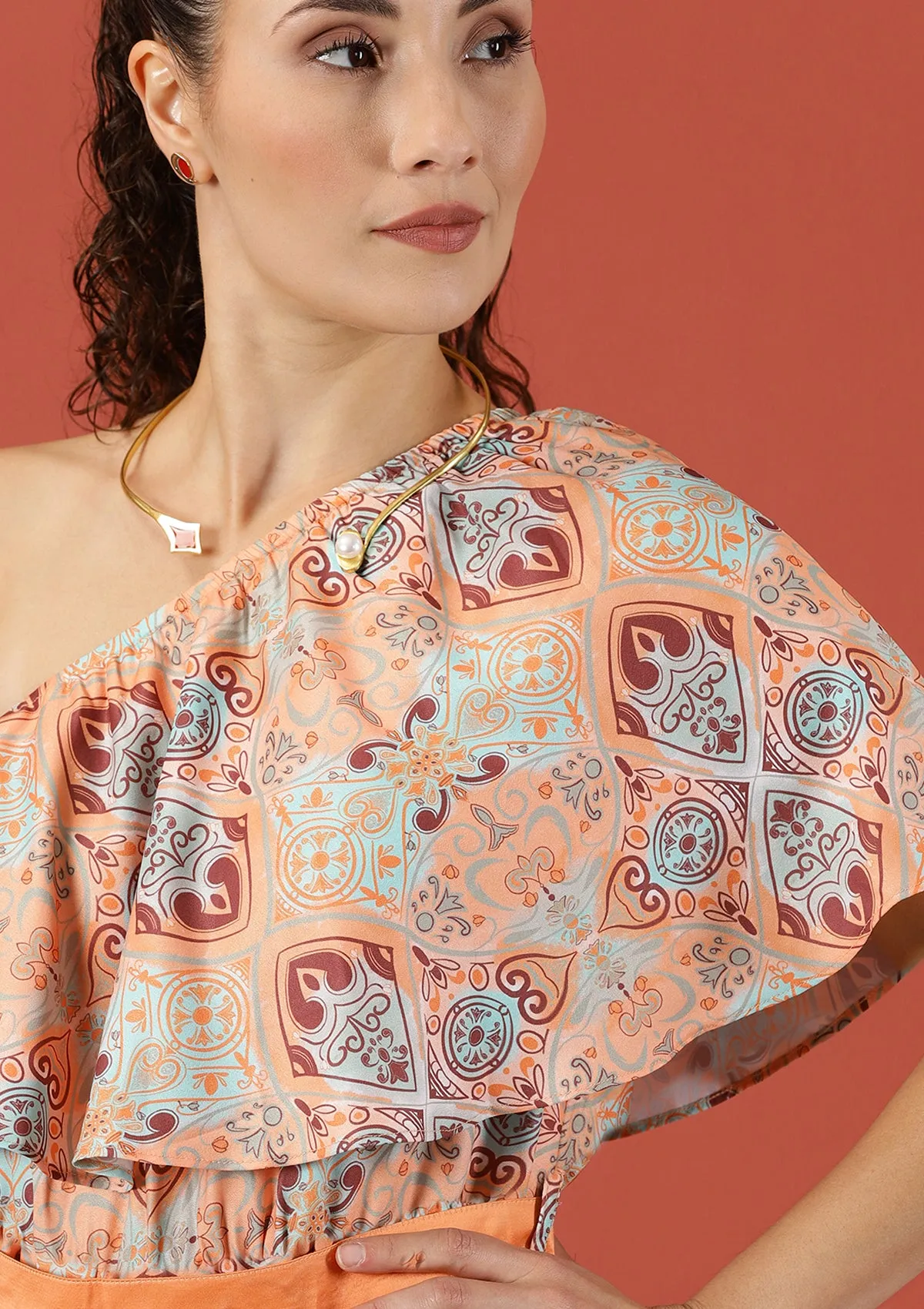 Sabrina - Printed One Shoulder Jumpsuit