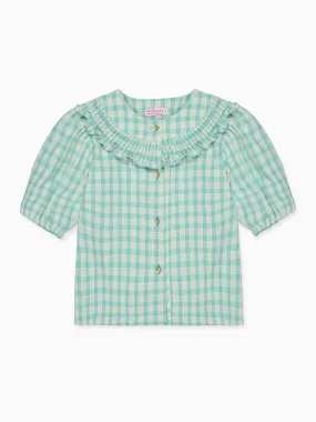 Sage Gingham Violetta Hand-Smocked Girl Shirt