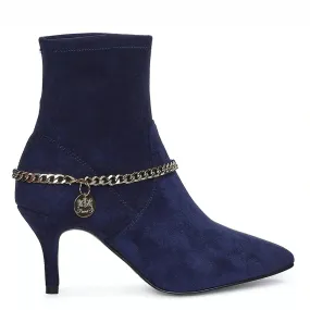 Saint Andrea Blue Stretch Suede Chain Embellished Ankle Boots