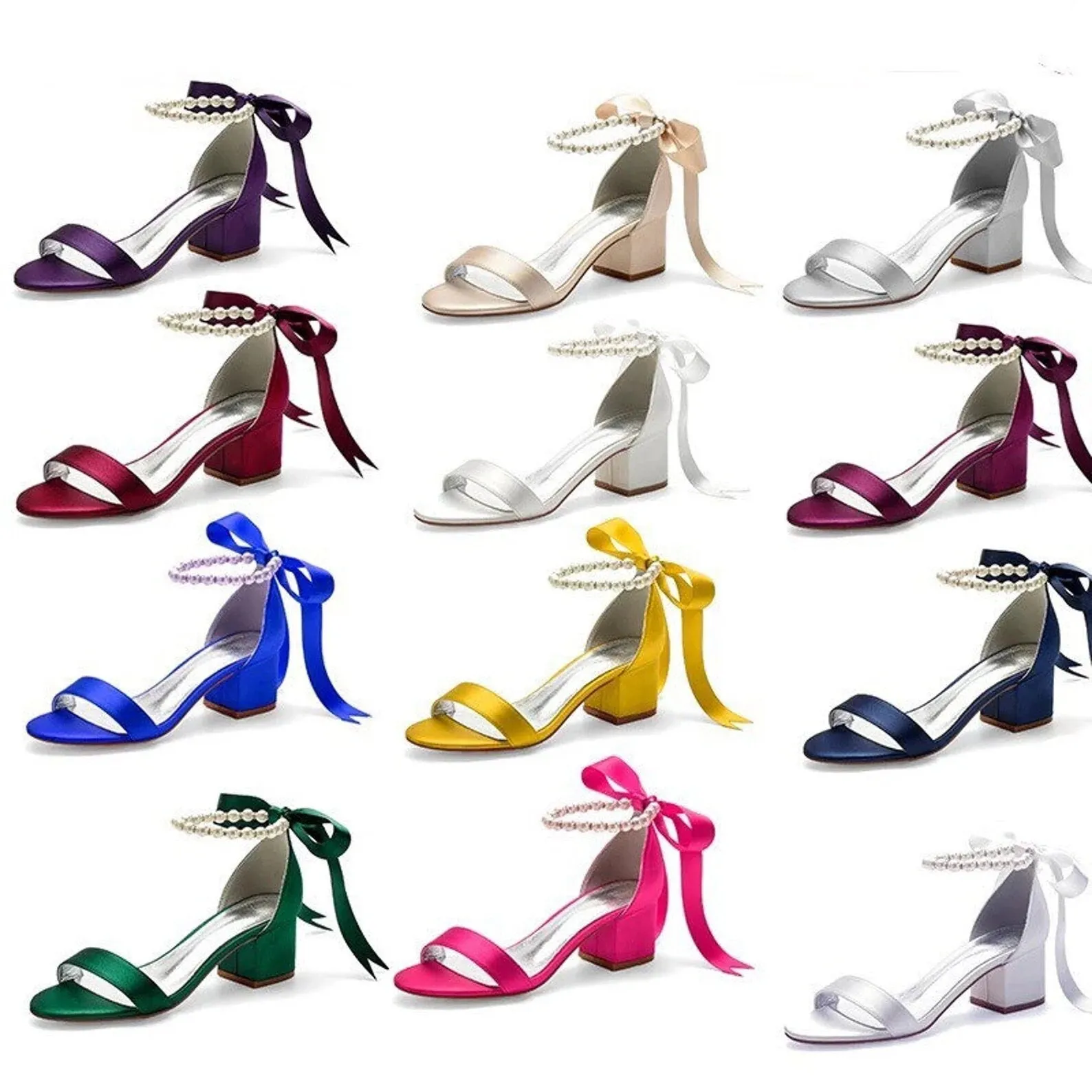 Satin Block Heel Sandals