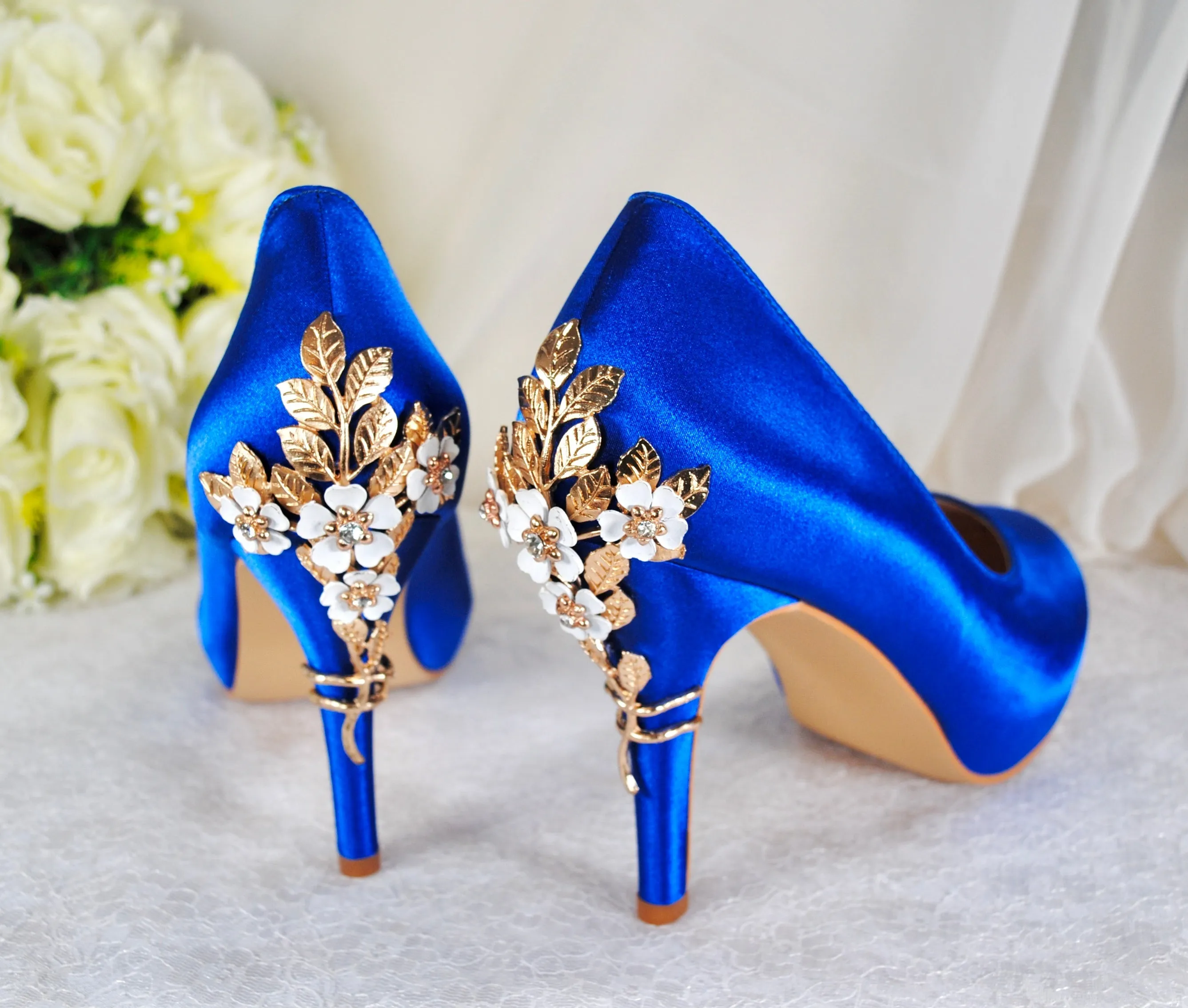 Satin Round Toe with 'Cherry Blossom' | Blue | Other Colours
