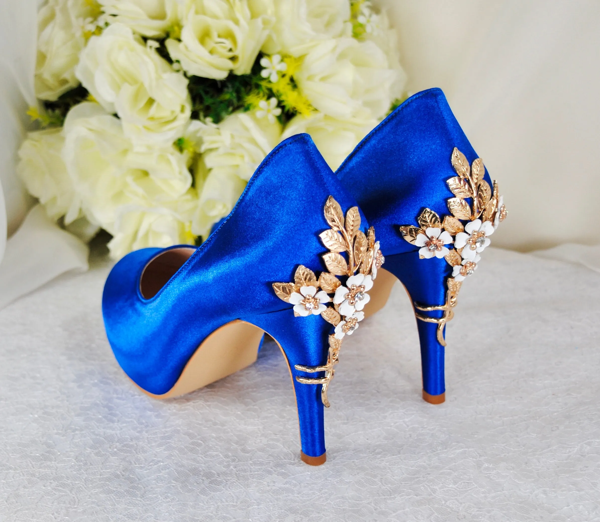Satin Round Toe with 'Cherry Blossom' | Blue | Other Colours