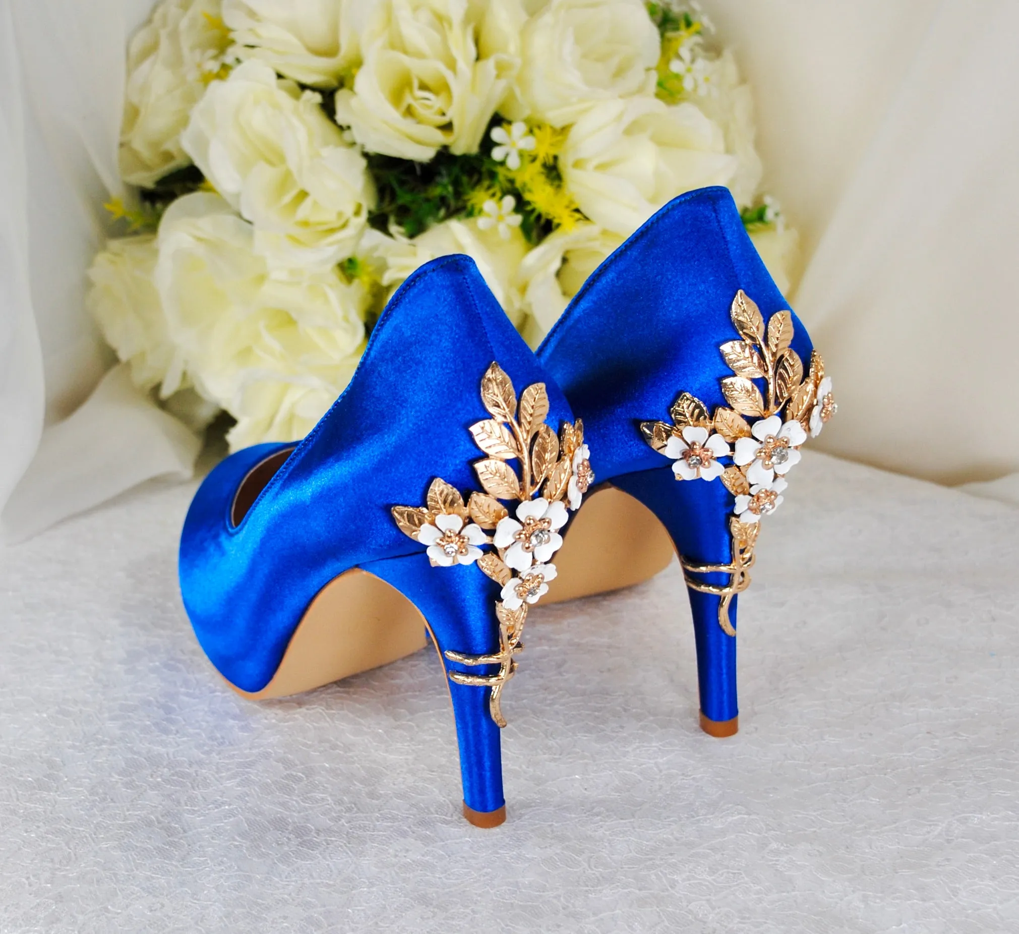 Satin Round Toe with 'Cherry Blossom' | Blue | Other Colours
