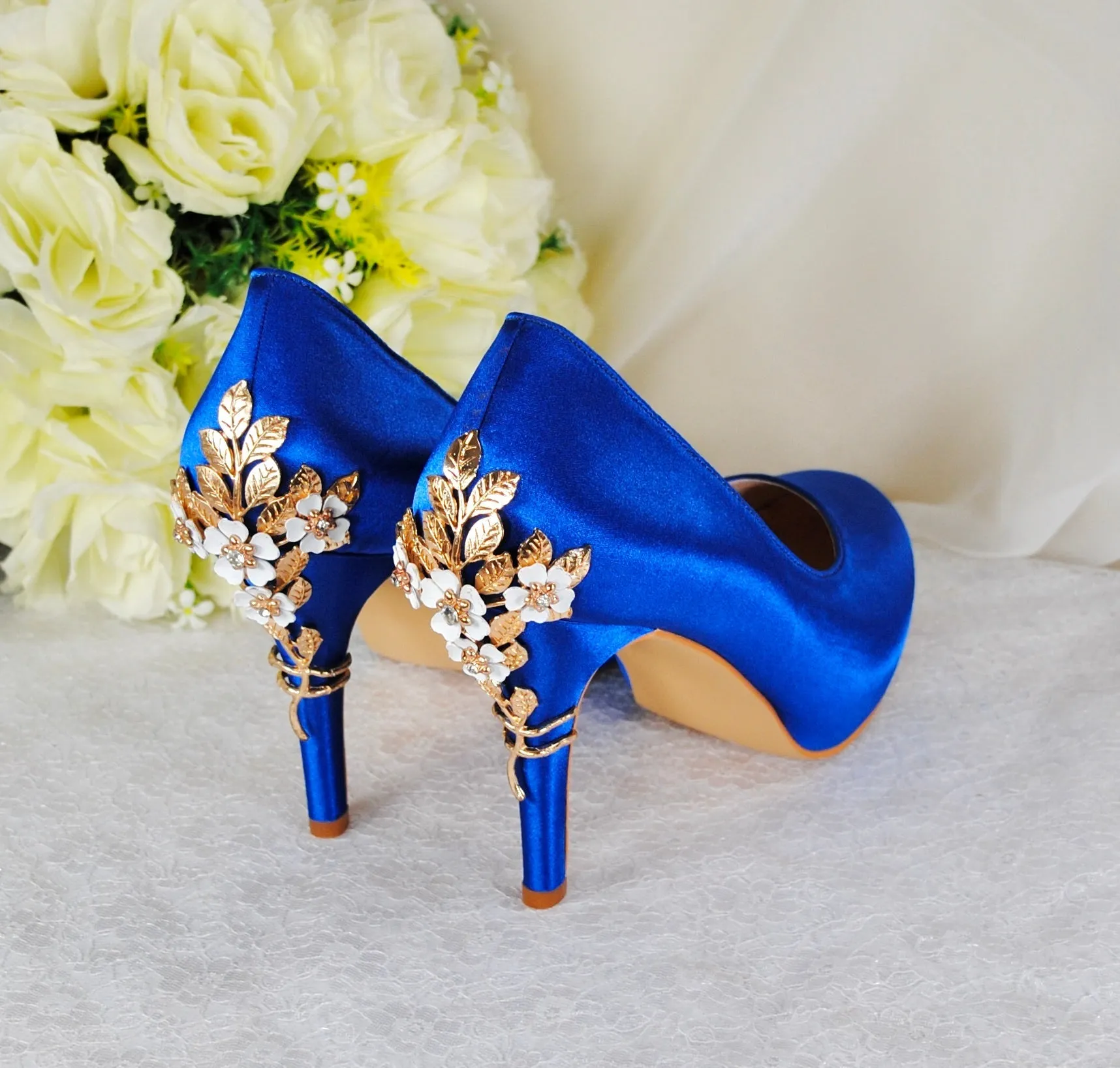 Satin Round Toe with 'Cherry Blossom' | Blue | Other Colours