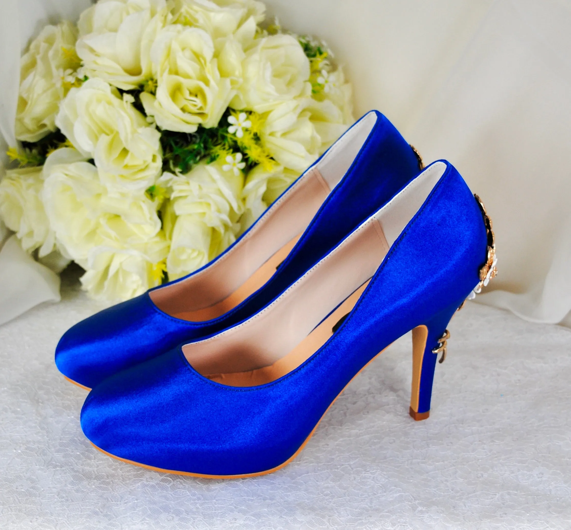 Satin Round Toe with 'Cherry Blossom' | Blue | Other Colours