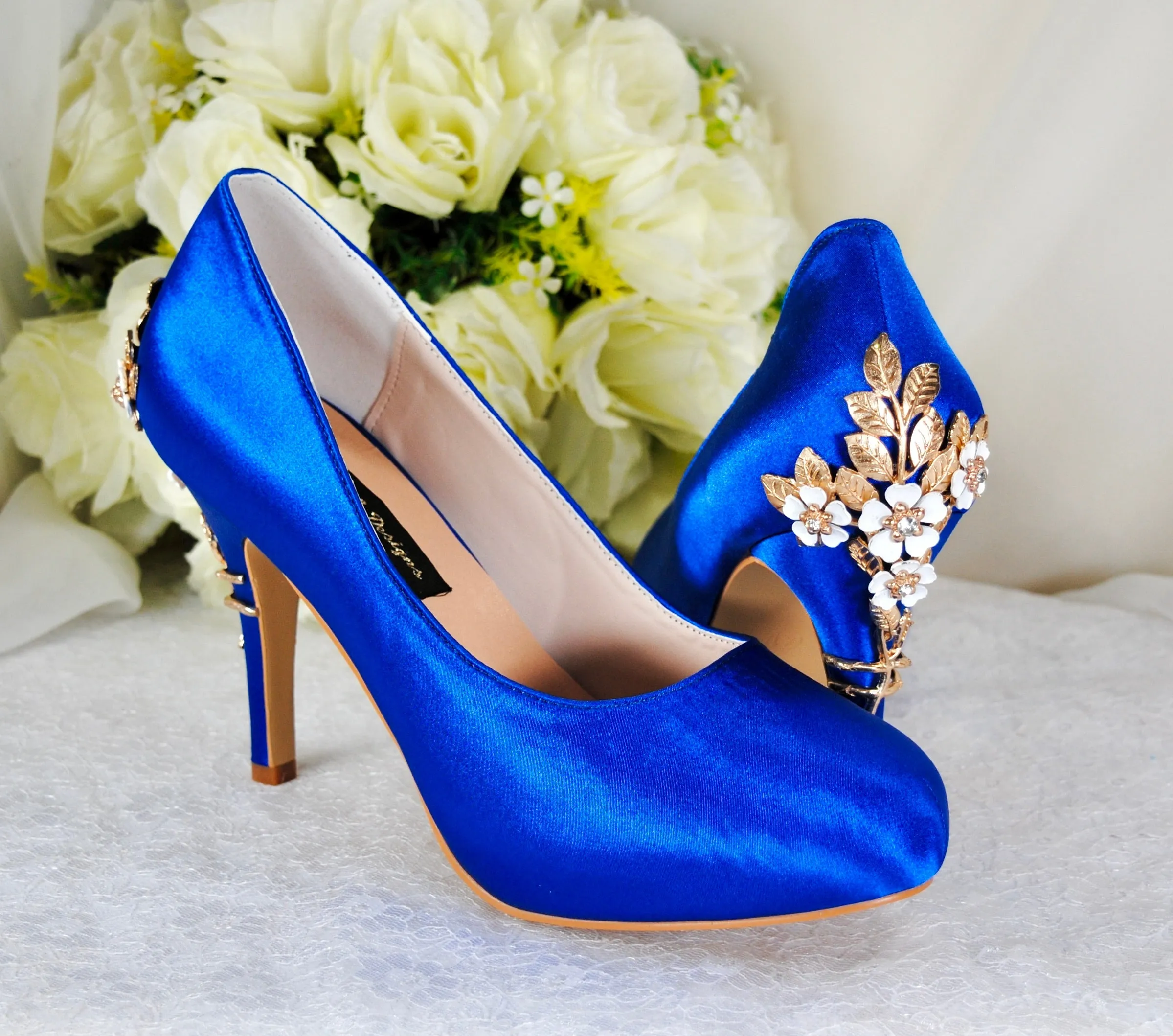 Satin Round Toe with 'Cherry Blossom' | Blue | Other Colours