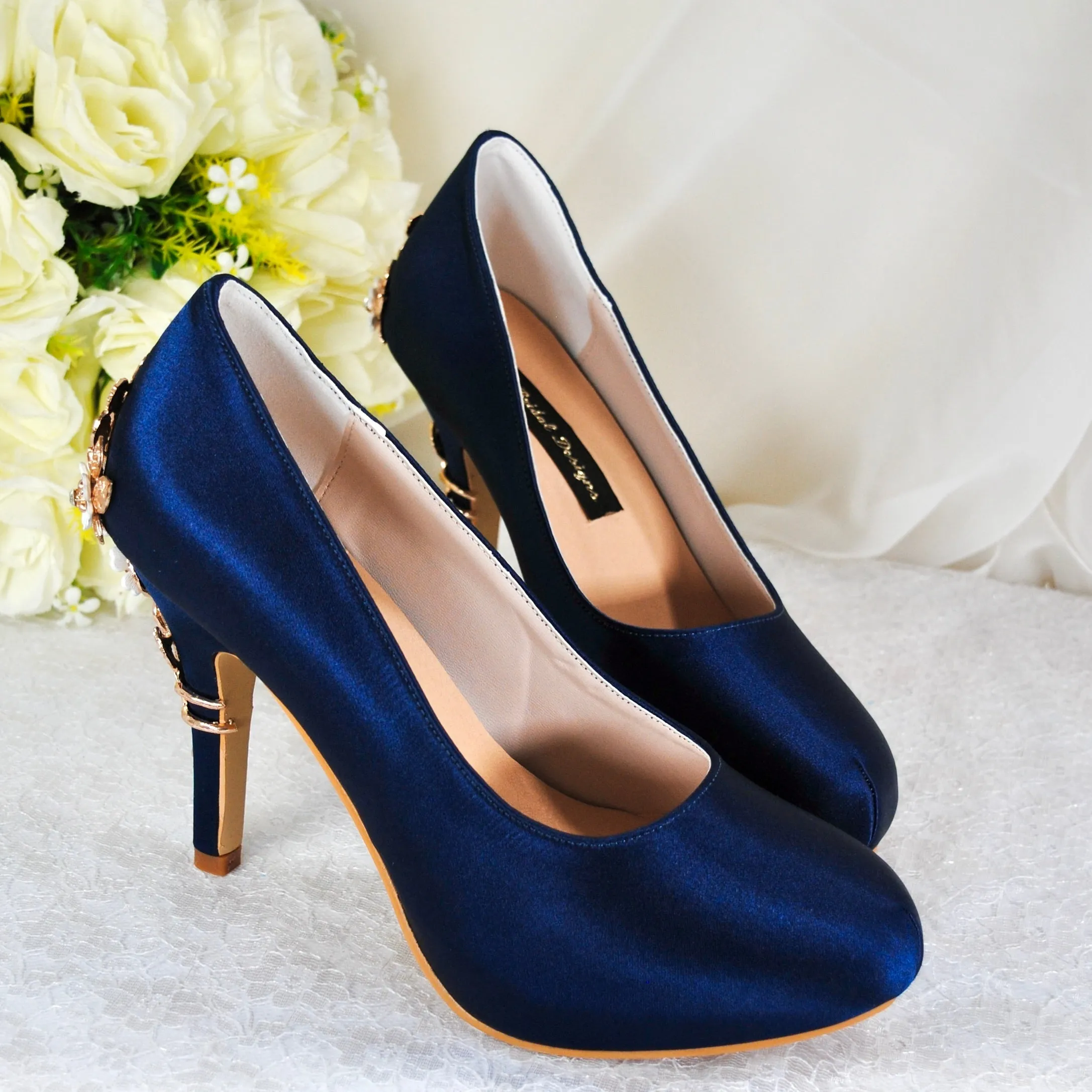 Satin Round Toe with 'Cherry Blossom' | Blue | Other Colours