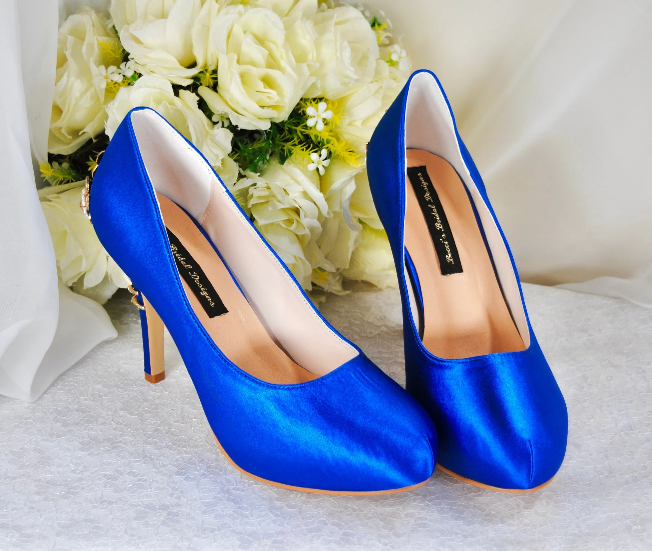 Satin Round Toe with 'Cherry Blossom' | Blue | Other Colours