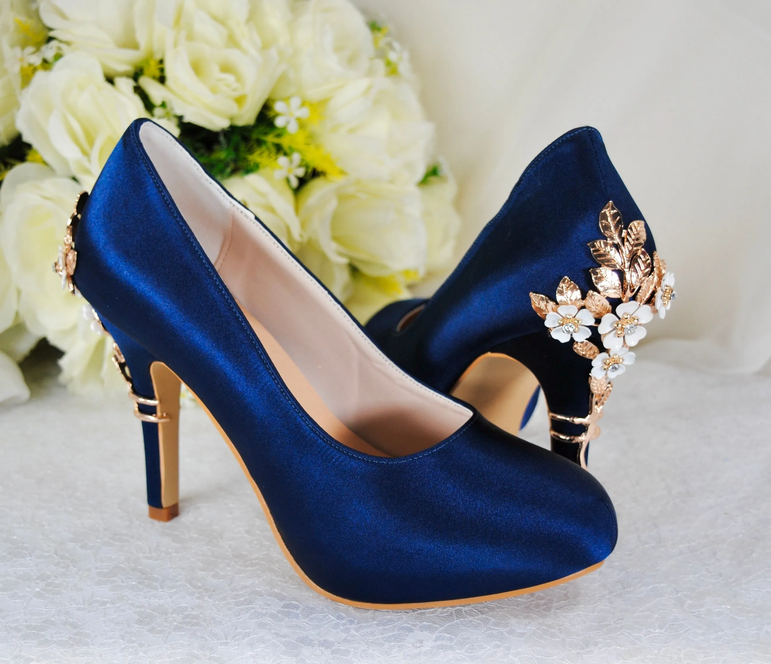Satin Round Toe with 'Cherry Blossom' | Blue | Other Colours