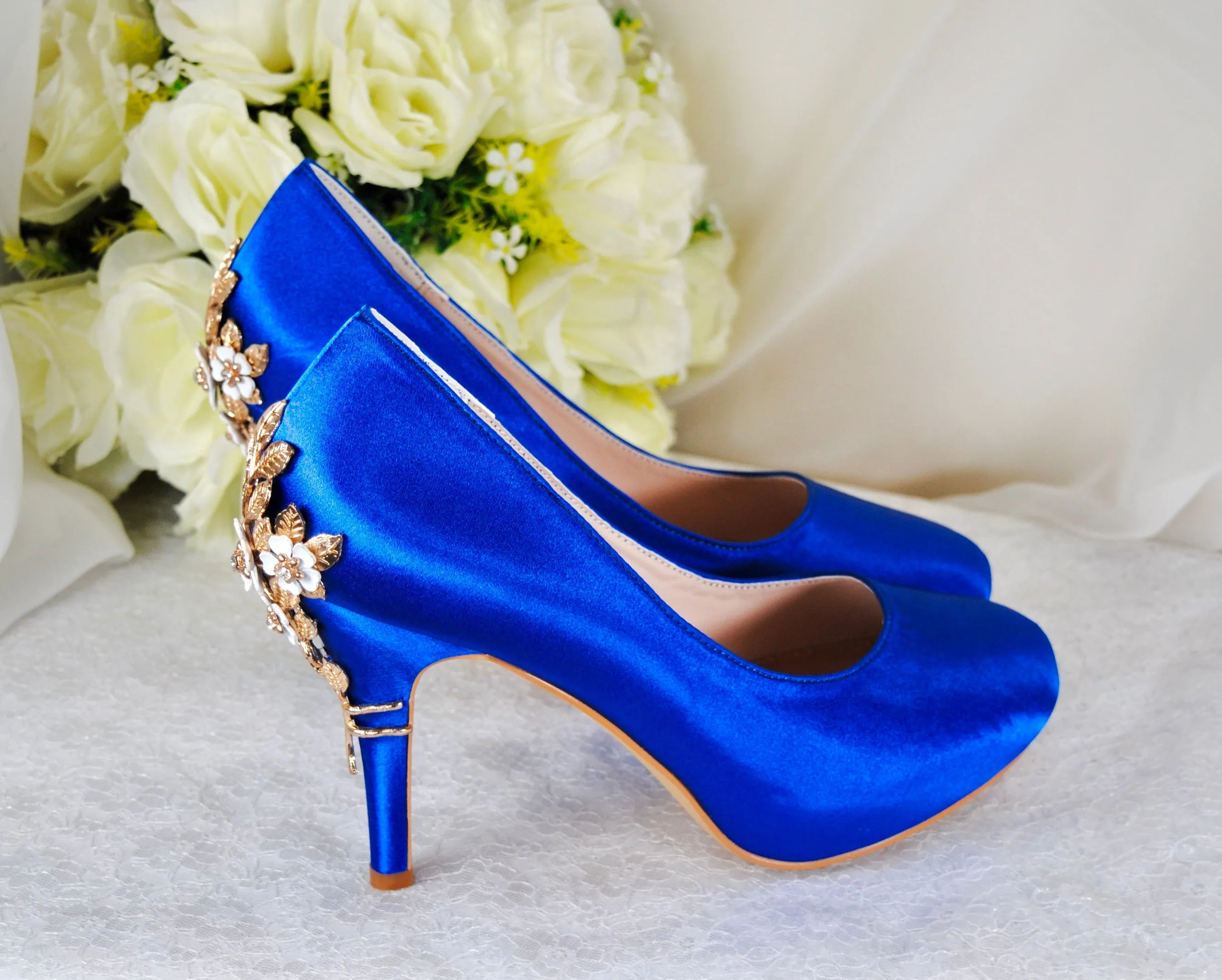 Satin Round Toe with 'Cherry Blossom' | Blue | Other Colours
