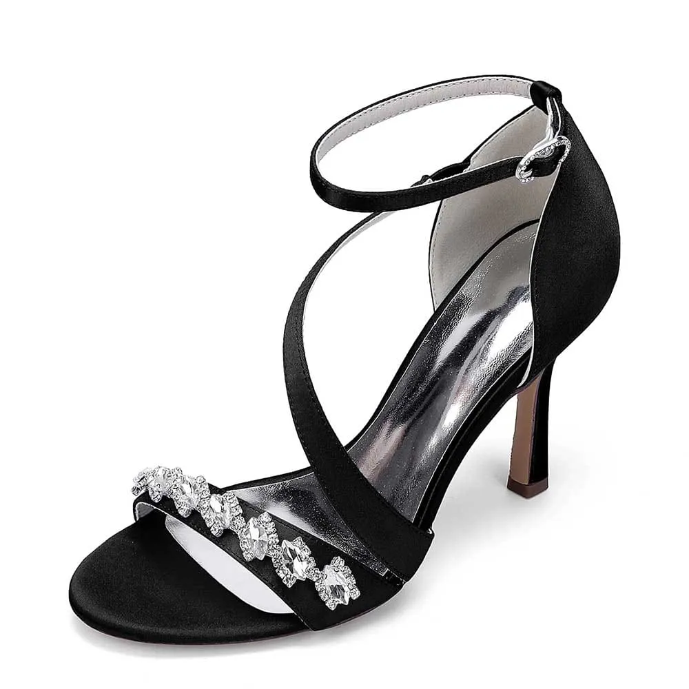 Satin Wedding Shoes Cross-Strap Dress Heels Hand-Made Bridal Shoes Prom Heels