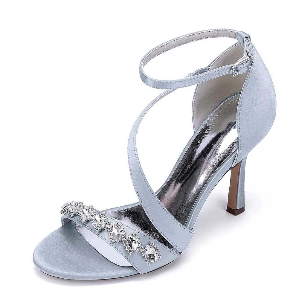 Satin Wedding Shoes Cross-Strap Dress Heels Hand-Made Bridal Shoes Prom Heels