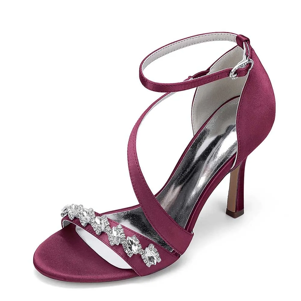 Satin Wedding Shoes Cross-Strap Dress Heels Hand-Made Bridal Shoes Prom Heels