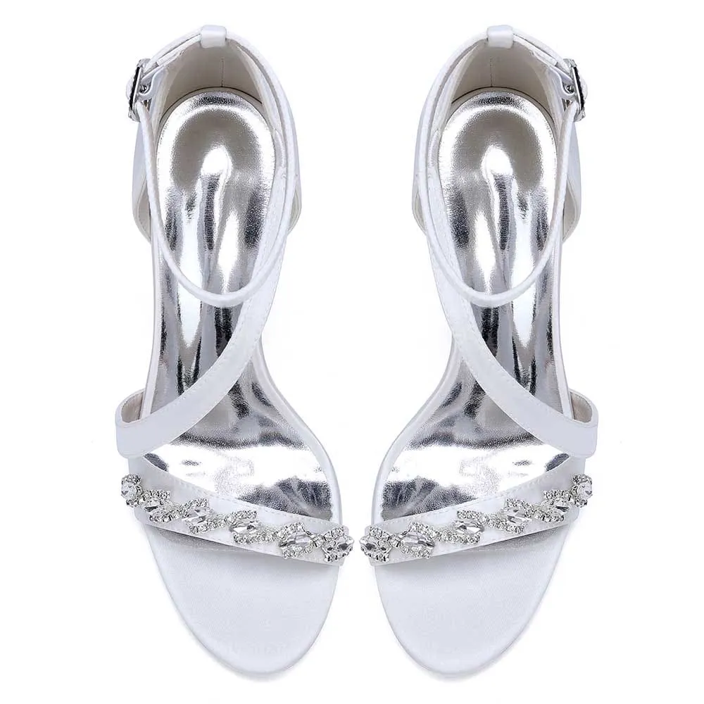 Satin Wedding Shoes Cross-Strap Dress Heels Hand-Made Bridal Shoes Prom Heels