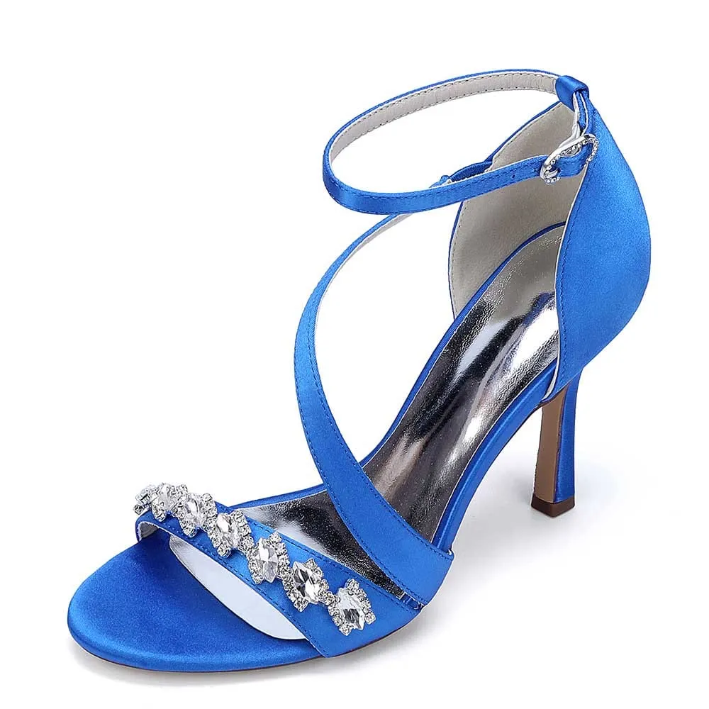 Satin Wedding Shoes Cross-Strap Dress Heels Hand-Made Bridal Shoes Prom Heels