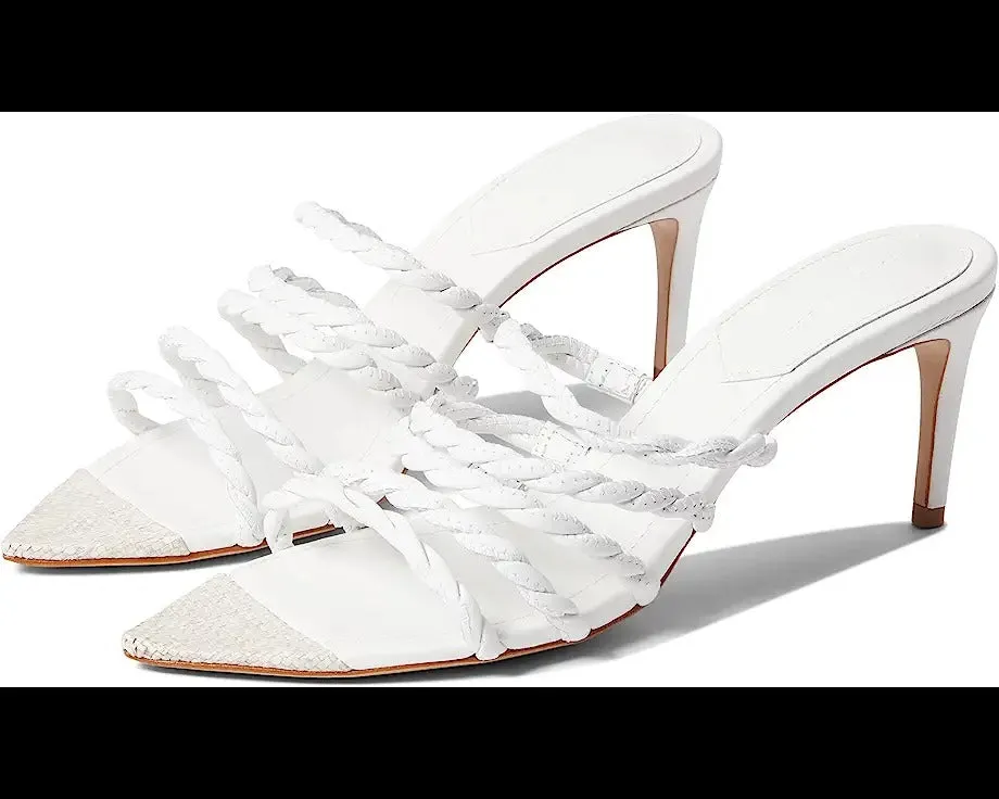 Schutz Lessie White Twisted Straps Slip On Open Toe Stiletto Mid Heel Sandals