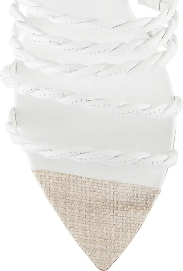 Schutz Lessie White Twisted Straps Slip On Open Toe Stiletto Mid Heel Sandals