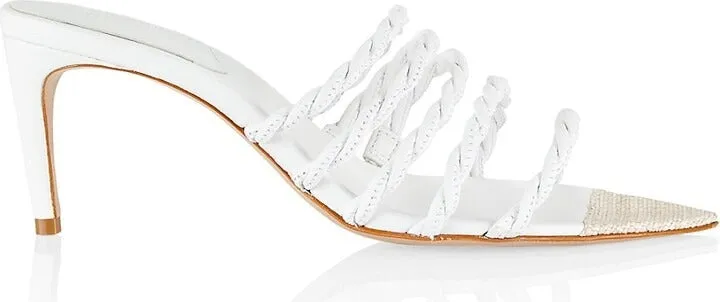 Schutz Lessie White Twisted Straps Slip On Open Toe Stiletto Mid Heel Sandals