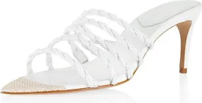Schutz Lessie White Twisted Straps Slip On Open Toe Stiletto Mid Heel Sandals