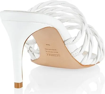 Schutz Lessie White Twisted Straps Slip On Open Toe Stiletto Mid Heel Sandals
